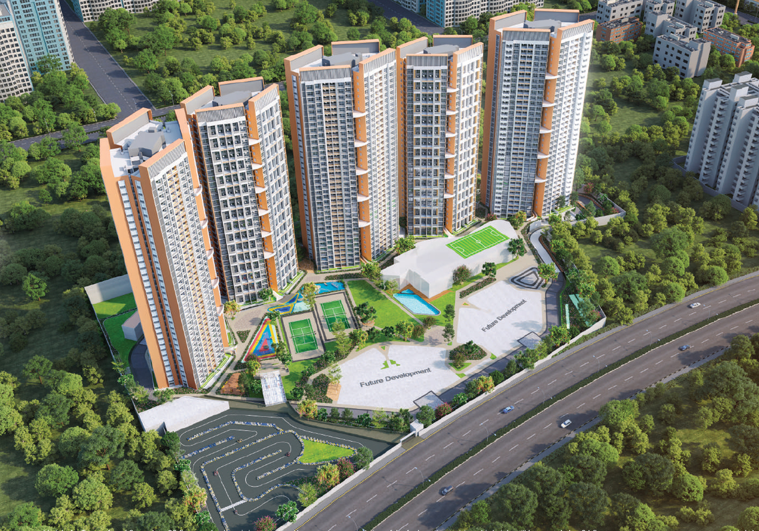 Exterior view of Gera Joy on Tree Tops &mdash; photo gallery, images, brochure, amenities, cost sheet, price breakup, availability details, RERA number, RERA certificate, possession date, layout plan, logo, floor plan, master plan, and location map showcasing project highlights and features.