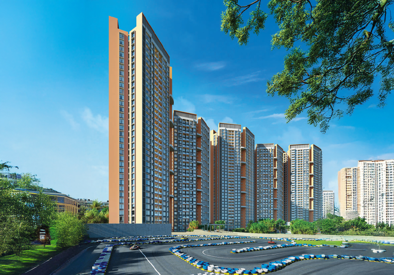 Exterior view of Gera Joy on Tree Tops &mdash; photo gallery, images, brochure, amenities, cost sheet, price breakup, availability details, RERA number, RERA certificate, possession date, layout plan, logo, floor plan, master plan, and location map showcasing project highlights and features.