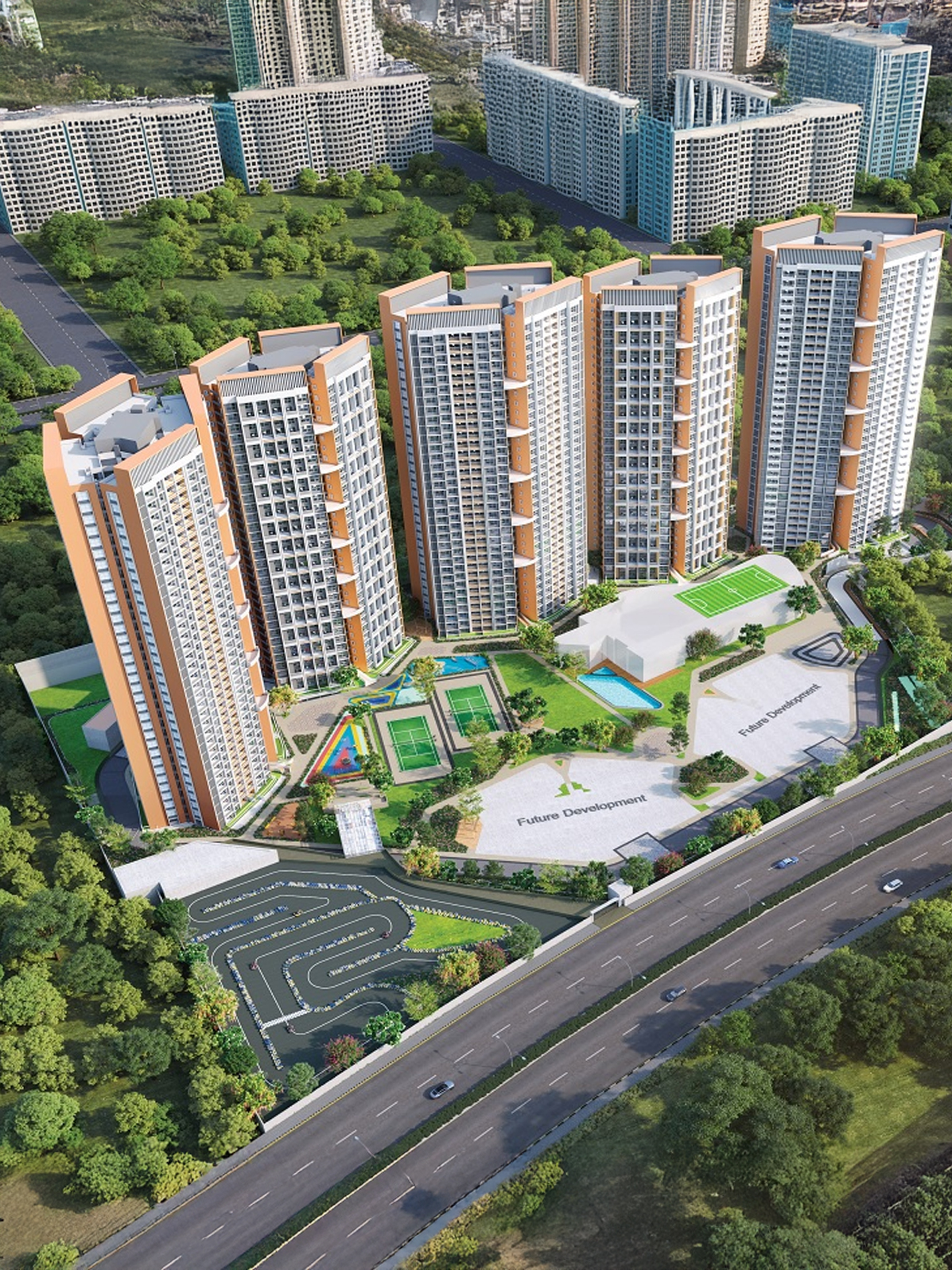 Exterior view of Gera Joy on Tree Tops &mdash; photo gallery, images, brochure, amenities, cost sheet, price breakup, availability details, RERA number, RERA certificate, possession date, layout plan, logo, floor plan, master plan, and location map showcasing project highlights and features.